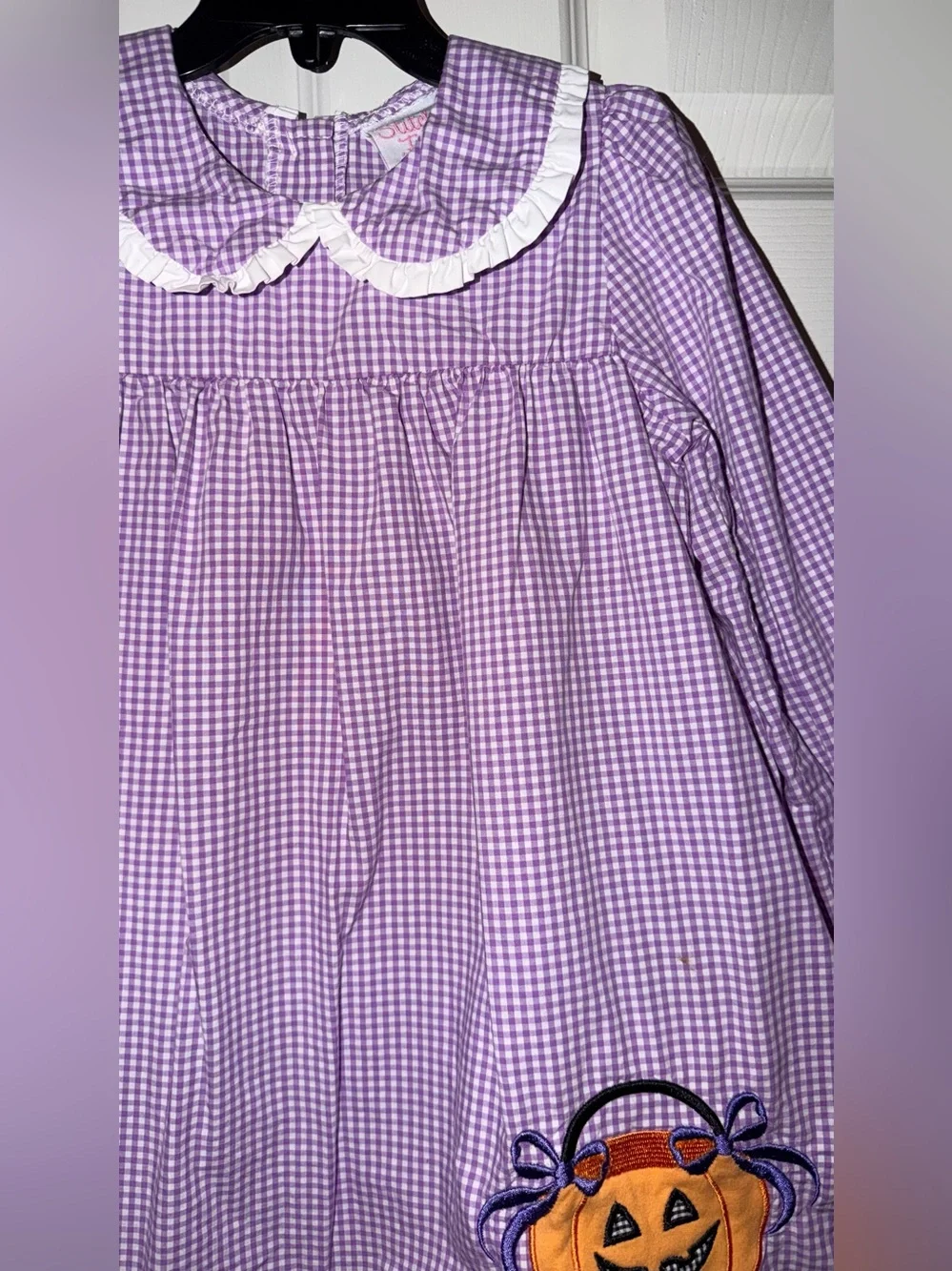 Stitchy Fish Girls Size 5 Halloween Purple Gingham Pumpkin Dress